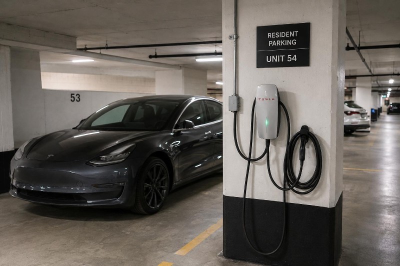 Level 2 EV charger installed on the wall of a residential home garage in Toronto